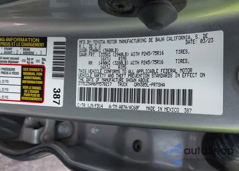 2023 Toyota Tacoma Sr V6 из США, поврежденный, VIN 3TMCZ5AN6PM578217